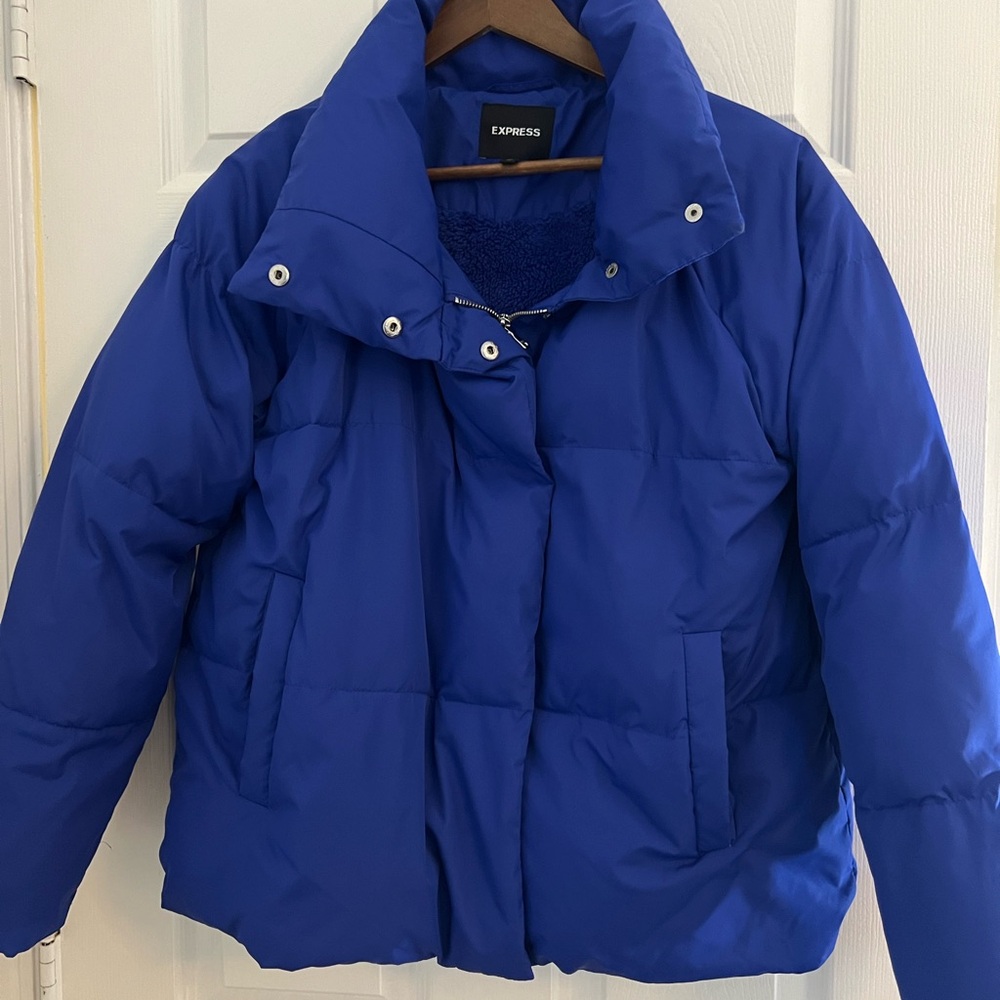 Express Women's Vibrant Blue Puffer Coat